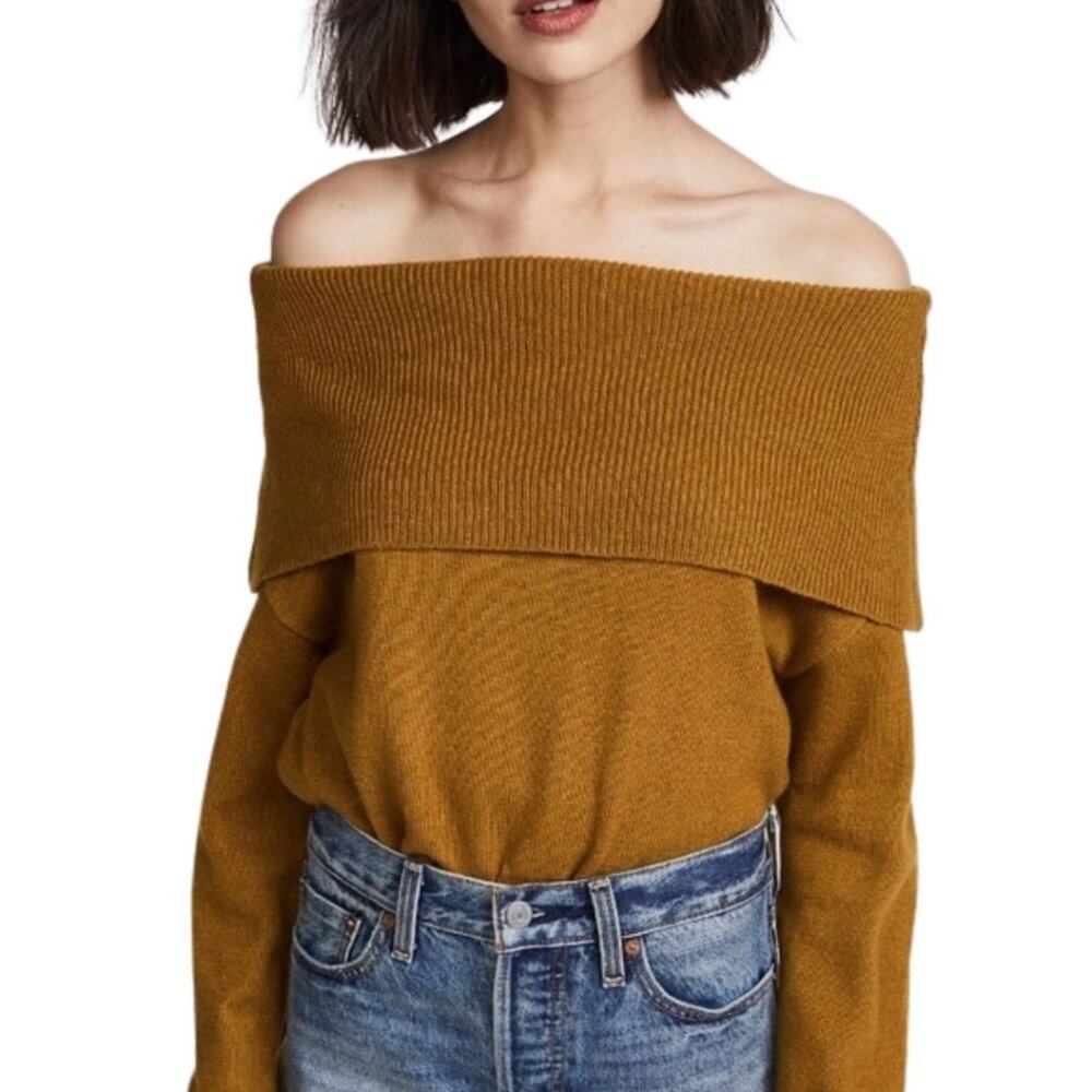 Anthropologie Moon River Off The Shoulder Sweater Mustard XS